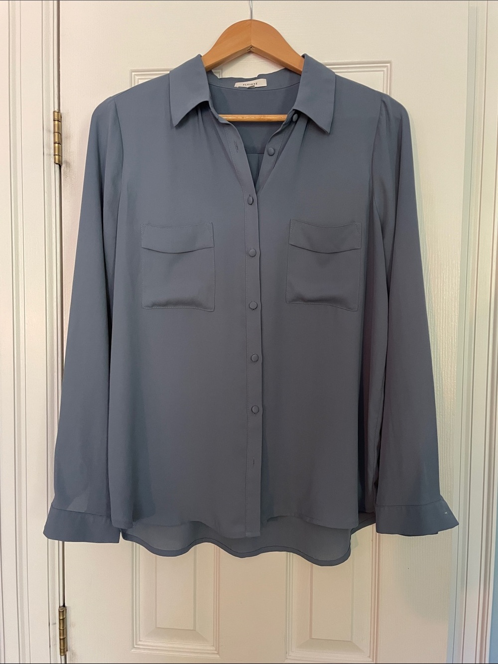 Pleione Dusty Blue Button-Front Blouse